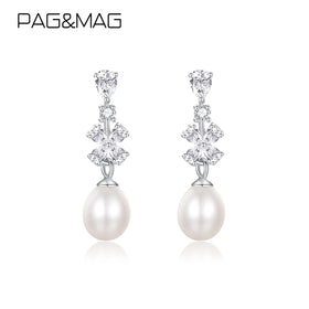 Pag&Mag Wedding New Jewelry Zirconia Sterling Silver Woman Drop Lady Earing Bridal 925 Hot Earring Flower