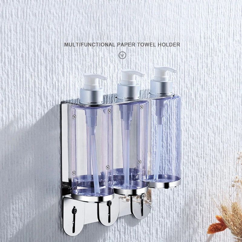 Wall Mount 3-Chamber Dispenser for Hand Lotion Shower Gel Shampoo and Soap Liquid Soap Dispenser