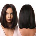 Factory Inventory 10 Inches Short Straight Black Highlight Red Mixed Bob Synthetic Wigs Middle Part Wigs for Women