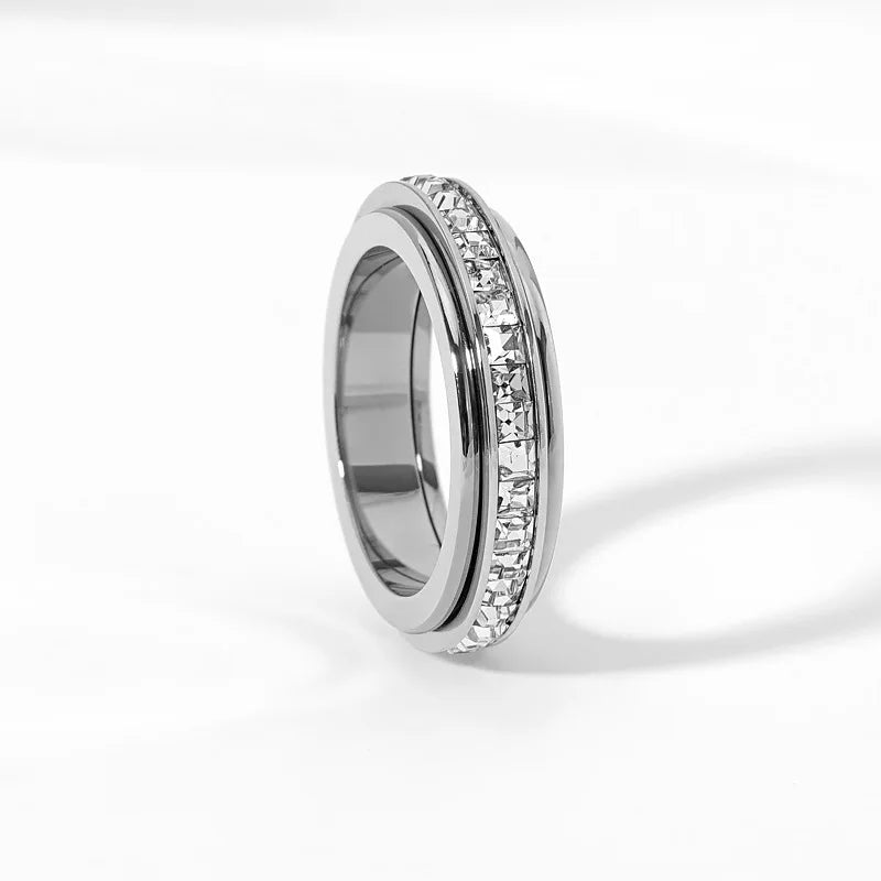 Perhiasan Cincin Hot Sale Stainless Steel Rotatable Zircon Dainty Ring Anillo De Oro Latest Rose Gold Plated Rotatable Ring