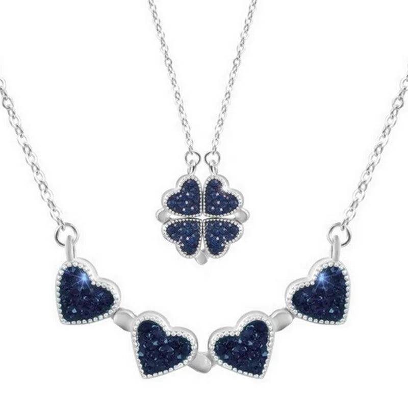 New Design Four Leaf Clover 4-in-1 Wearing Double-Sided Heart Shaped Jewelry Clavicle Chain Necklace