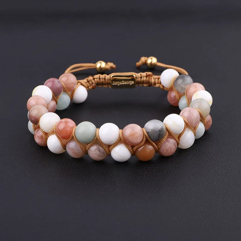 Natural Stone Sunstone Amazonia Bead Stainless Steel Custom Engrave Logo Adjustable Gemstone Bracelet for Women JBS11882