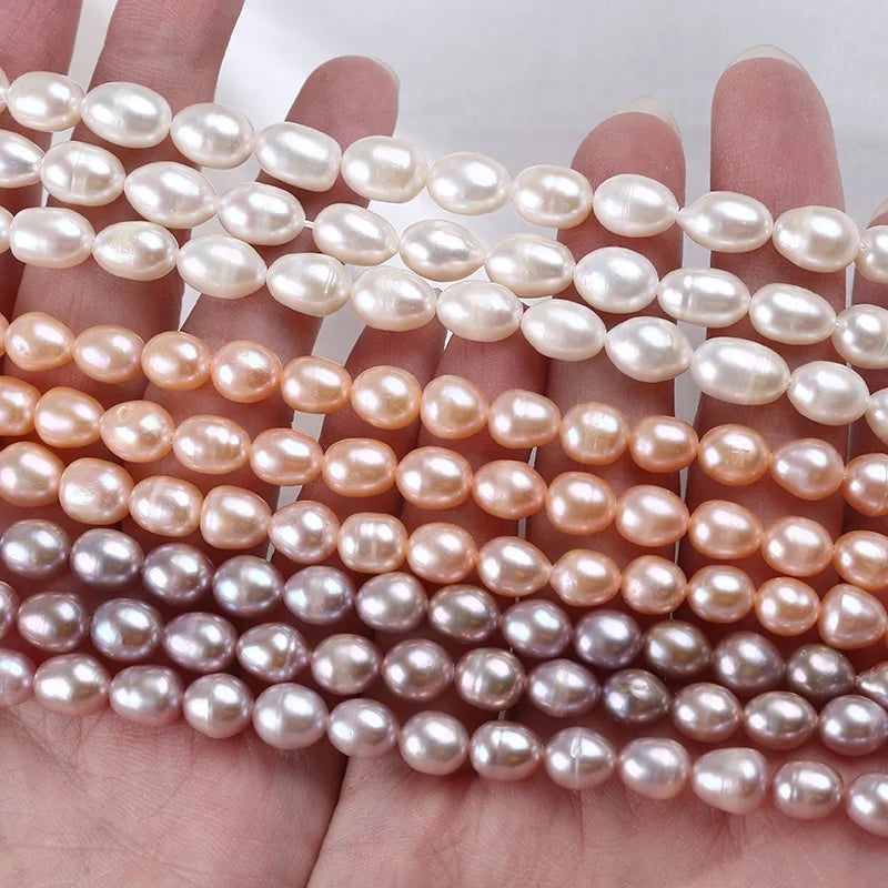 7-8mm Natural White pink Purple Freshwater Pearl Strings Rice Pearl Strand for Jewelry Making