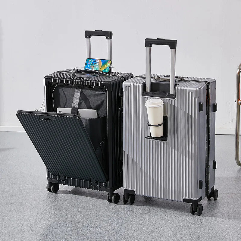 Unisex Lightweight Luggage Set Spinner Two-Wheels TSA Lock Aluminum ABS Zipper Closure Polyester Travel Trips Outdoor Activities MegaBDM
