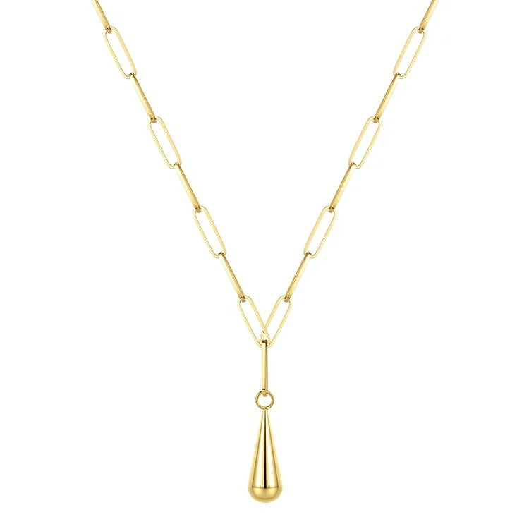 High Quality 18K Gold Plated Stainless Steel Water Drop Pendant Chain Necklace P203086