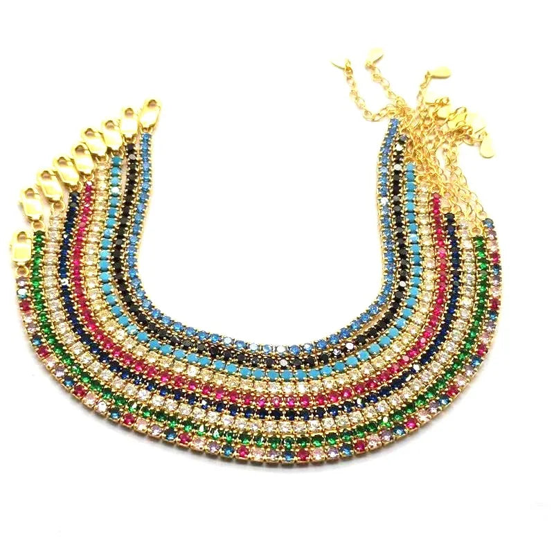 Daidan Bracelets 18K Gold Plated Zircon Bracelet Women Black Tennis Colorful 925 Silver Adjustable Tennis Bracelet
