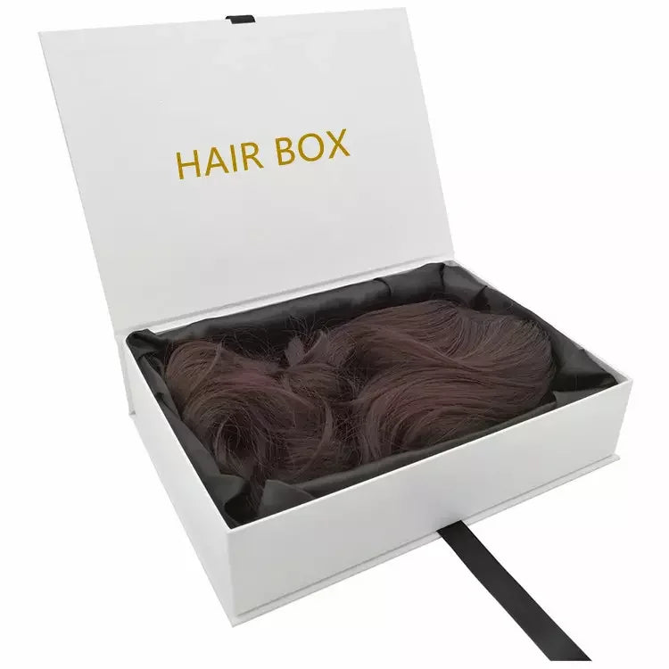 Custom Logo Black Wig Packaging Box With Silk Satin Lined Luxury Magnetic Packaging Box for Hair Extension