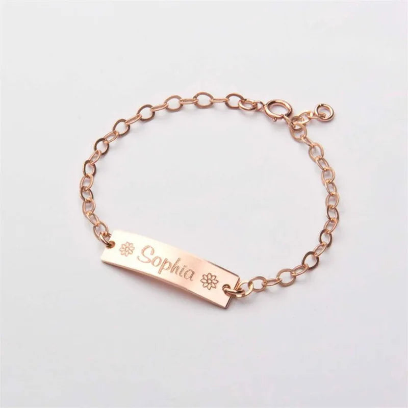 Real U Children's Personalized Stainless Steel Zircon Anniversary Bracelet with 18K Gold Plating