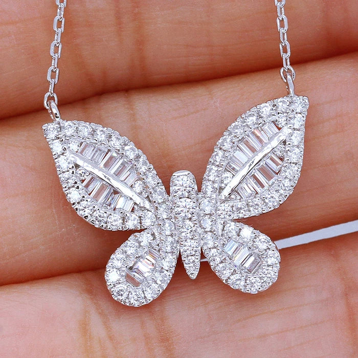CAOSHI High Quality White Zircon Pendant Butterfly Necklace Girls 925 Silver Plating Wedding Charm CZ Necklaces for Bridal Women