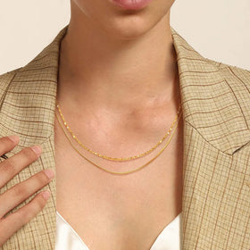 Women Trendy Dainty Thin Fashion Jewelry Gold Plated Stainless Steel Snake Chain Necklace Set