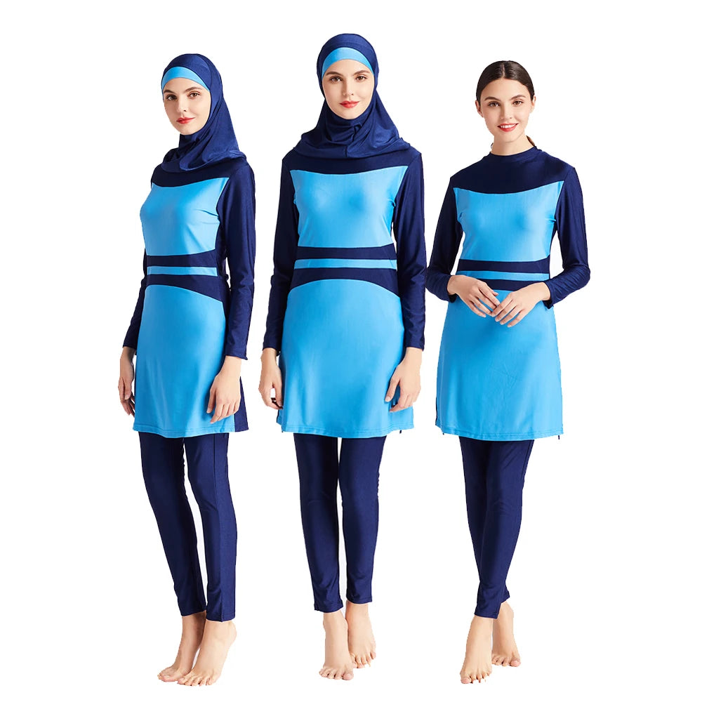 New Fashion Two-Tone Patchwork Islamic Woman Conservative Muslim Modest Burkini Swimwear