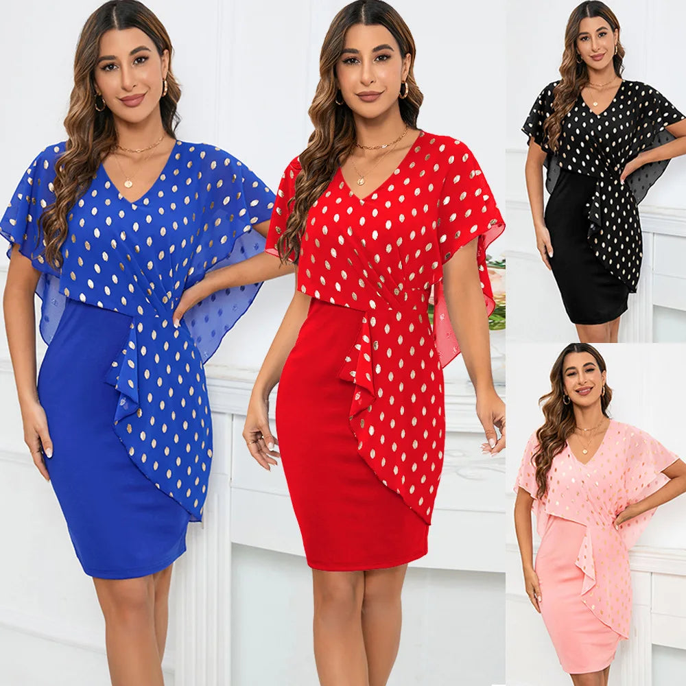 Summer Ladies Office Lady Dress Party Dot Printed Women Midi Dress