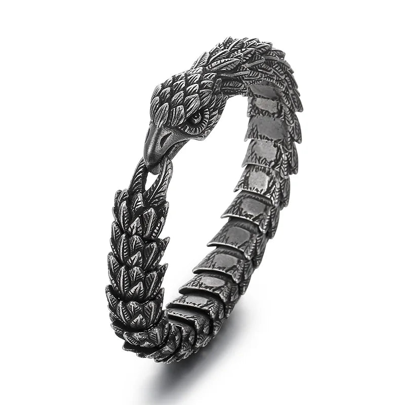 KALEN 220mm Men Punk Oxidized Black/Silver Stainless Steel Links Bracelet With Hawk Head Clasp