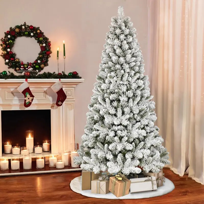 Wholesale Modern 6ft 7ft 8ft 12ft PVC Pre Lit Flocked  White Artificial Christmas Tree with Led Light Decor