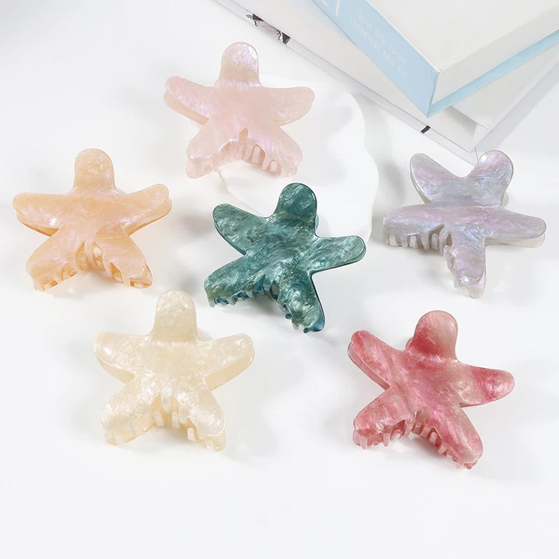9cm Pentagram Shining Acrylic Pince a Cheveux Fashion Design Color Smooth Shark Claw Temperament Personality Cute Hair Accessory