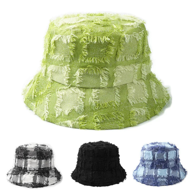 Custom logo Frayed Unisex Trendy Washed Cotton Floppy Wide Brim Headwear Beach Bucket Hats