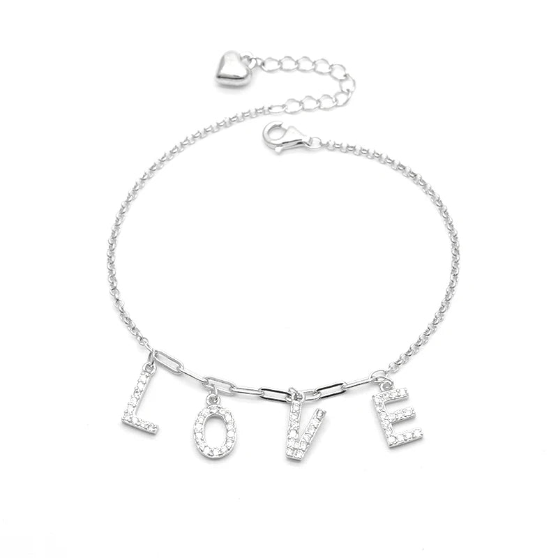 Wholesale 925 Sterling Silver Zircon Letters Bracelet Women Fashion Couple Charm Bracelet