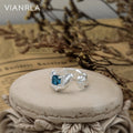 VIANRLA Baby Blue Cubic Zircon Ring 925 Sterling Silver Adjustable Silver Ring