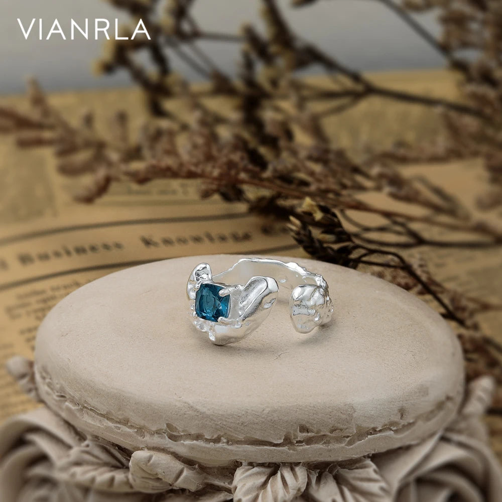 VIANRLA Baby Blue Cubic Zircon Ring 925 Sterling Silver Adjustable Silver Ring