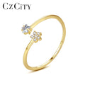 CZCITY New Design Silver Open Ring 925 Sterling Silver Star Jewelry Cubic Zirconia Diamond Adjustable Ring for Girls Engagement