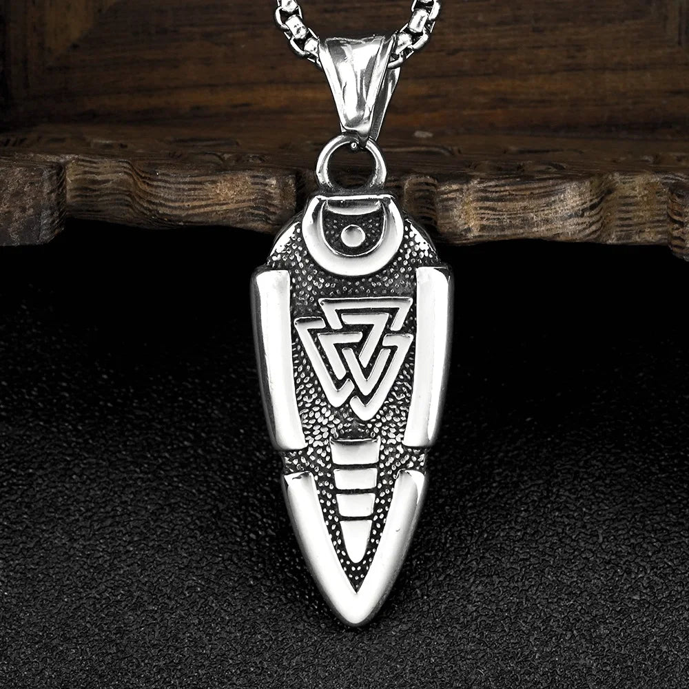 Odin Spear Valknut Gungnir Viking Necklace for Men with Rune Symbol Raven of Odin Labradorite Norse Mythology Pagan Jewelry