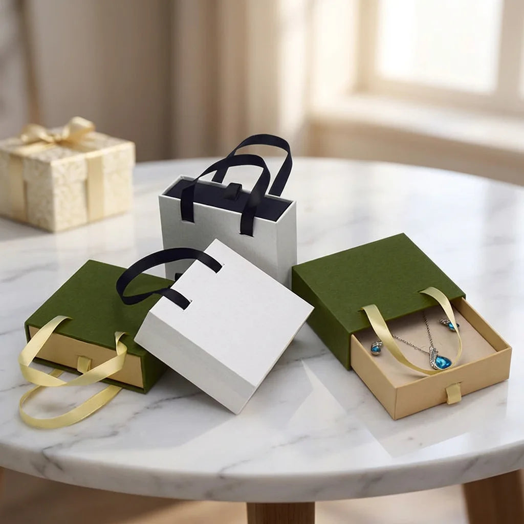 Wholesale Custom Rectangle Sliding Drawers Luxury Jewelry Packaging Gift Box Paper Slider with Necklace Handle