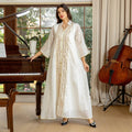 Dubai Fashion Sequins Embroidery Abaya Chic and Elegant Women Evening Dress Long Sleeve Notched V-Neck Casual Robe 2024