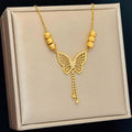 New Tassel Beads Butterfly Necklace Women's Light Luxury Simple All-match Elegant Hollow Necklace