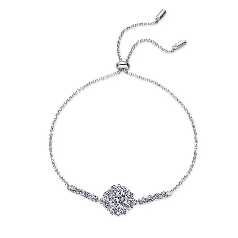 925 Sterling Silver Sunflower Moissanite Bracelet D Color Vvs1 Gra Certified Moissanite Adjustable Bracelet for Women
