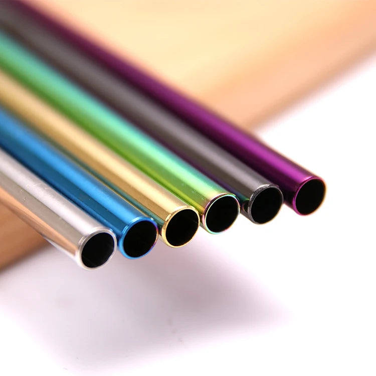 Custom Pink Eco-Friendly Stainless Steel Drinking Straws Reusable Metal Cocktail Juice Straws with Color Packaging for Parties