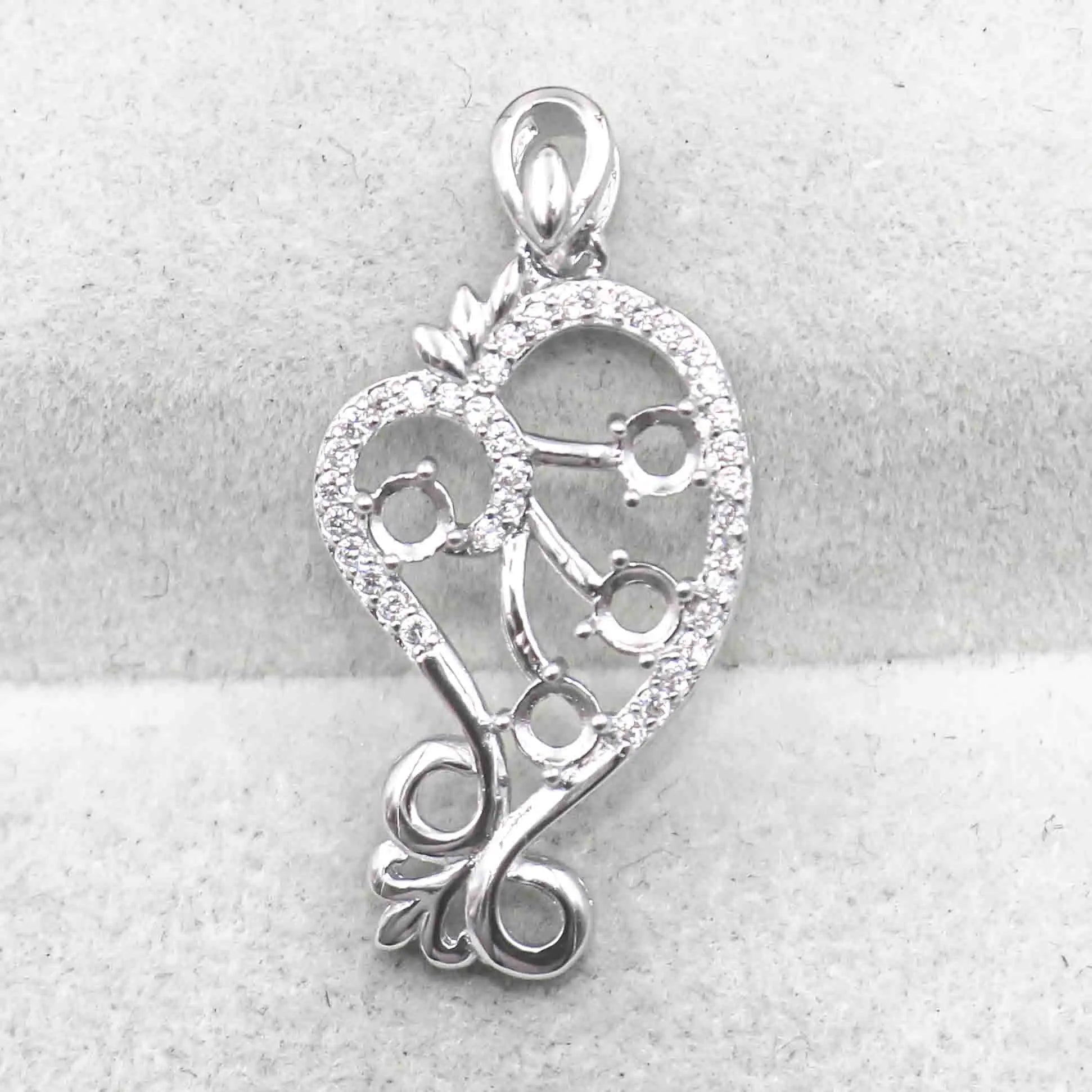 Sterling Silver 3*3mm Semi Mount Pendant Empty Frame Blank Support Setting S925 Base Holder Without Center Stone for DIY Inlay
