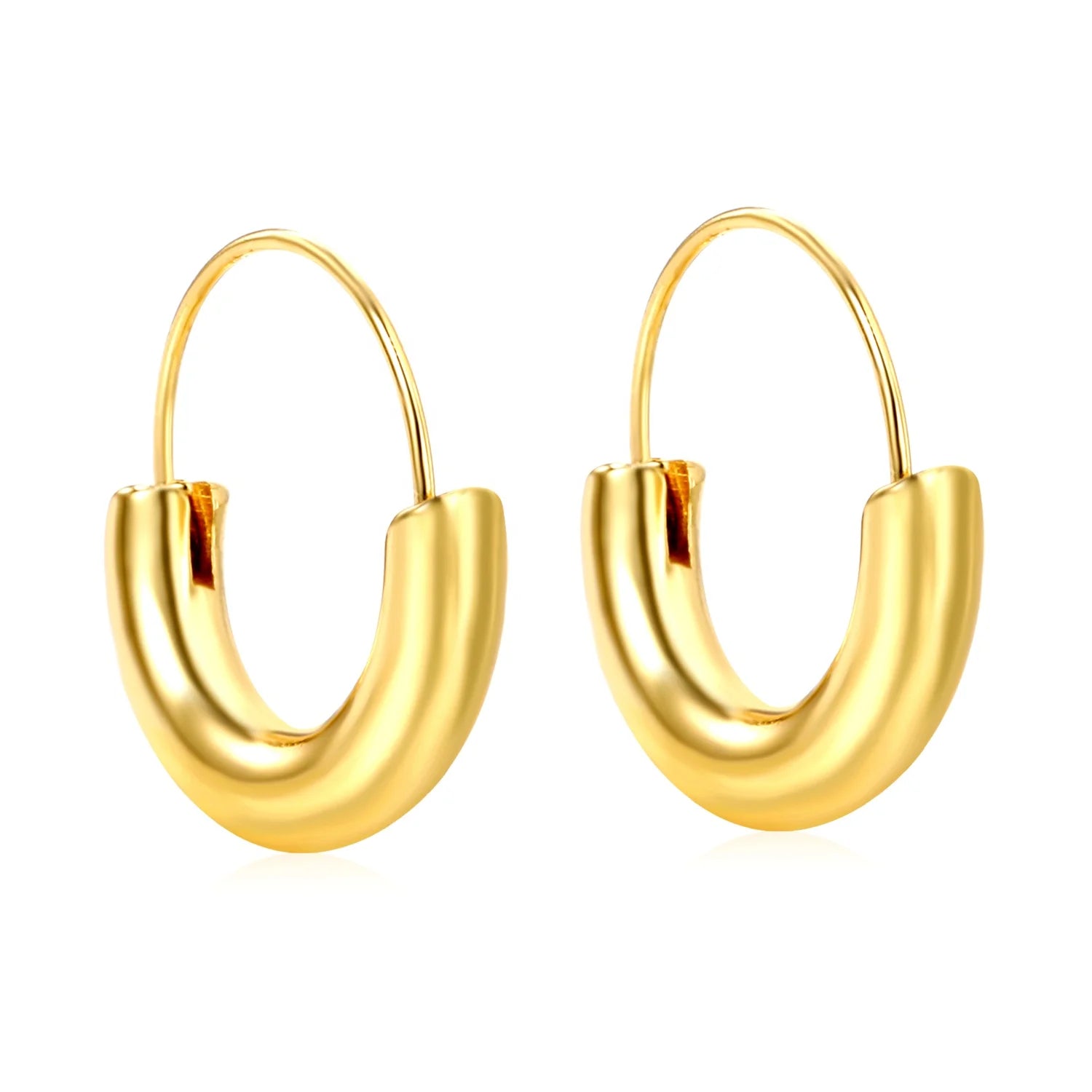 Custom Trendy 18K Gold Plated Stainless Steel Jewelry Hoop Earrings Women Chunky Geometric Smooth Semi Circular Huggie Earring