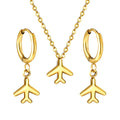 Wholesale Custom Fashion Jewelry Set Airplane Shape Stainless Steel Necklace and Hoop Charm Earring Sets