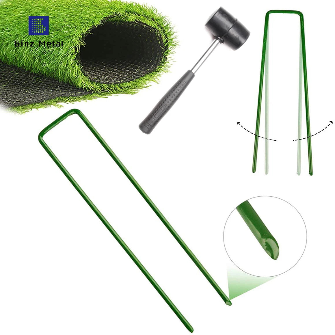 Galvanized 12 Inch Green Garden Staples Garden Pegs Stakes Set 200 Lawn Nail