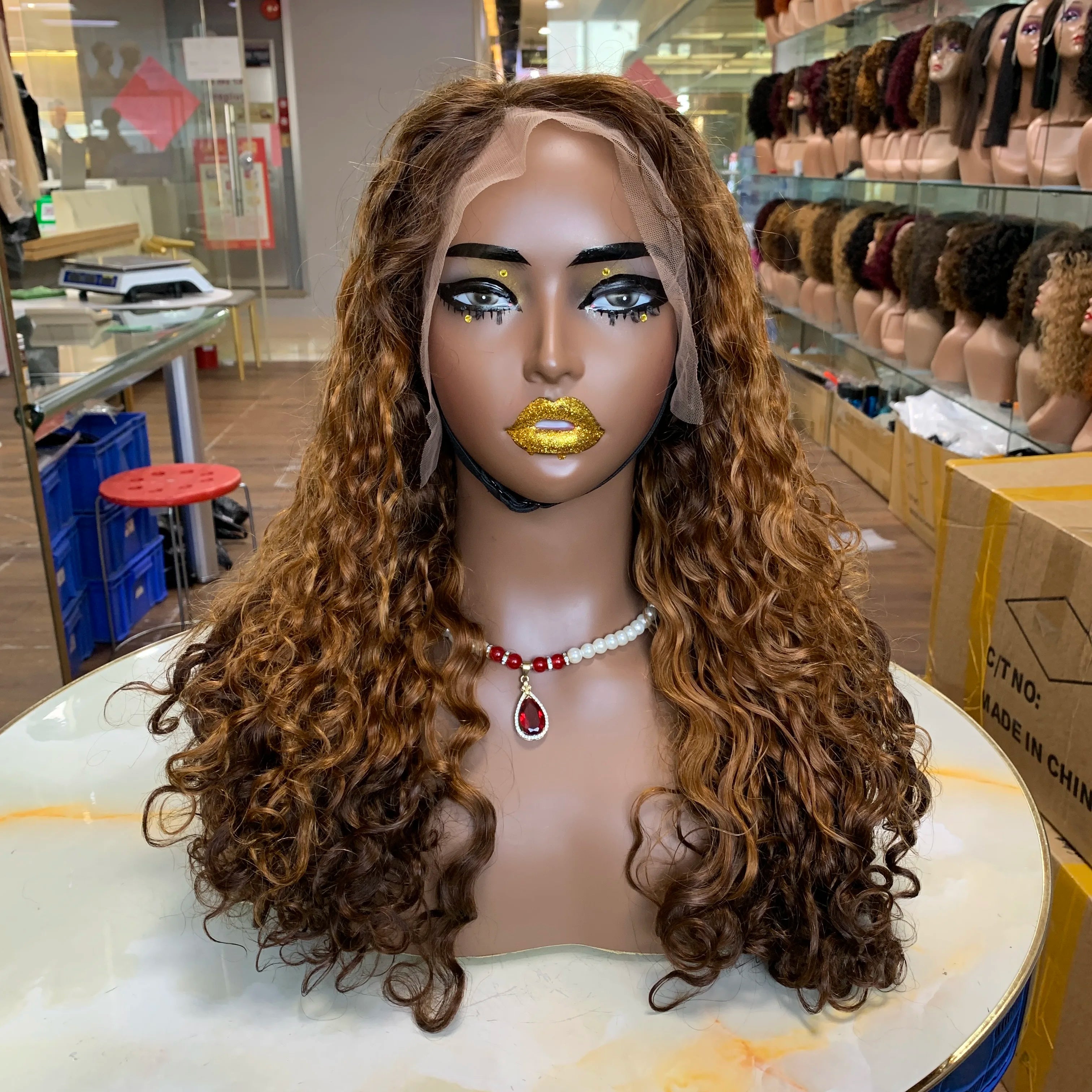 Wholesale Wigs Human Hair Super Double Drawn 18" 3 Tones Color Luxury Curl 13X4 Full Frontal Lace Funmi Curl Wig for Black Lady