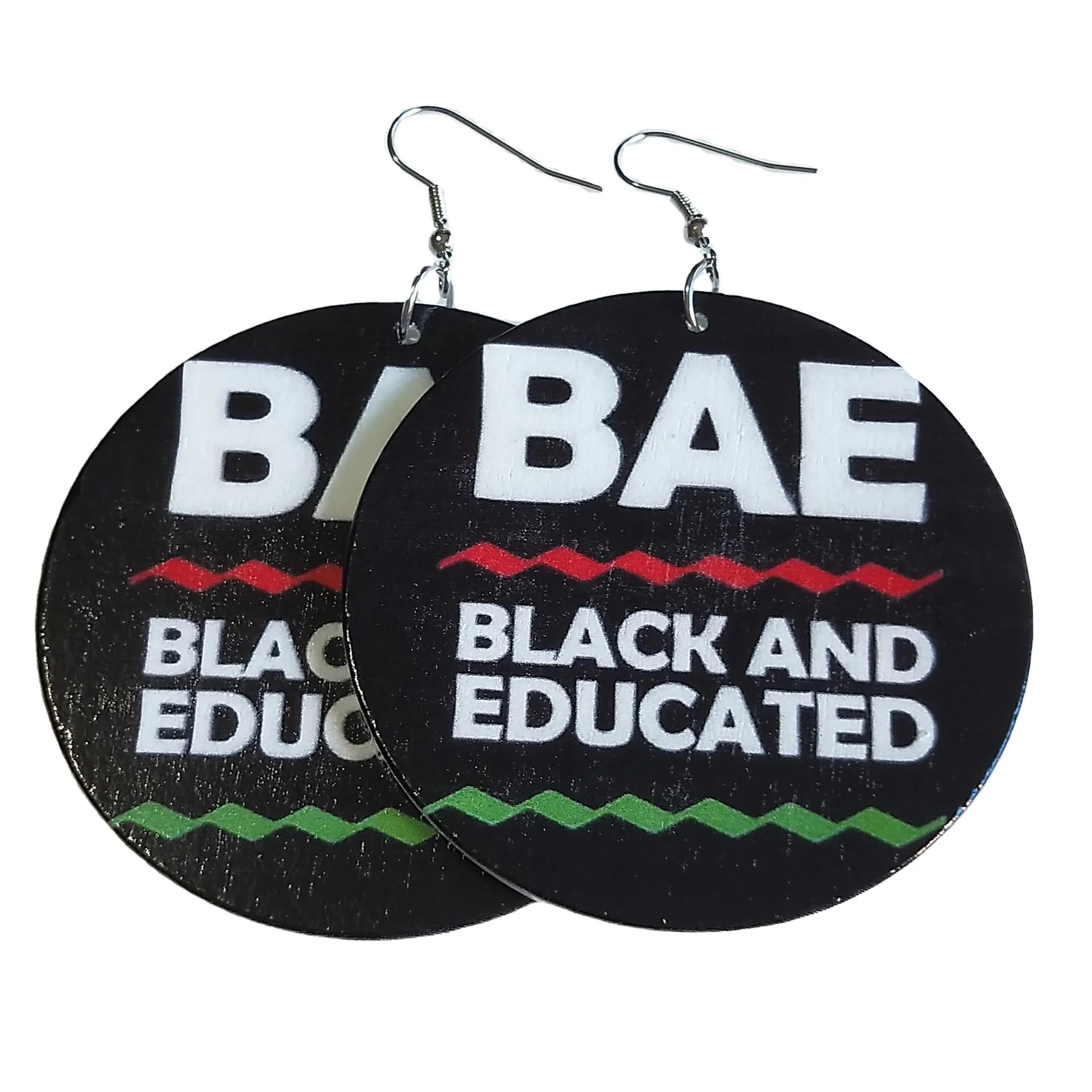 New Black Women Round Disc Words Painting Wooden Earrings Earring