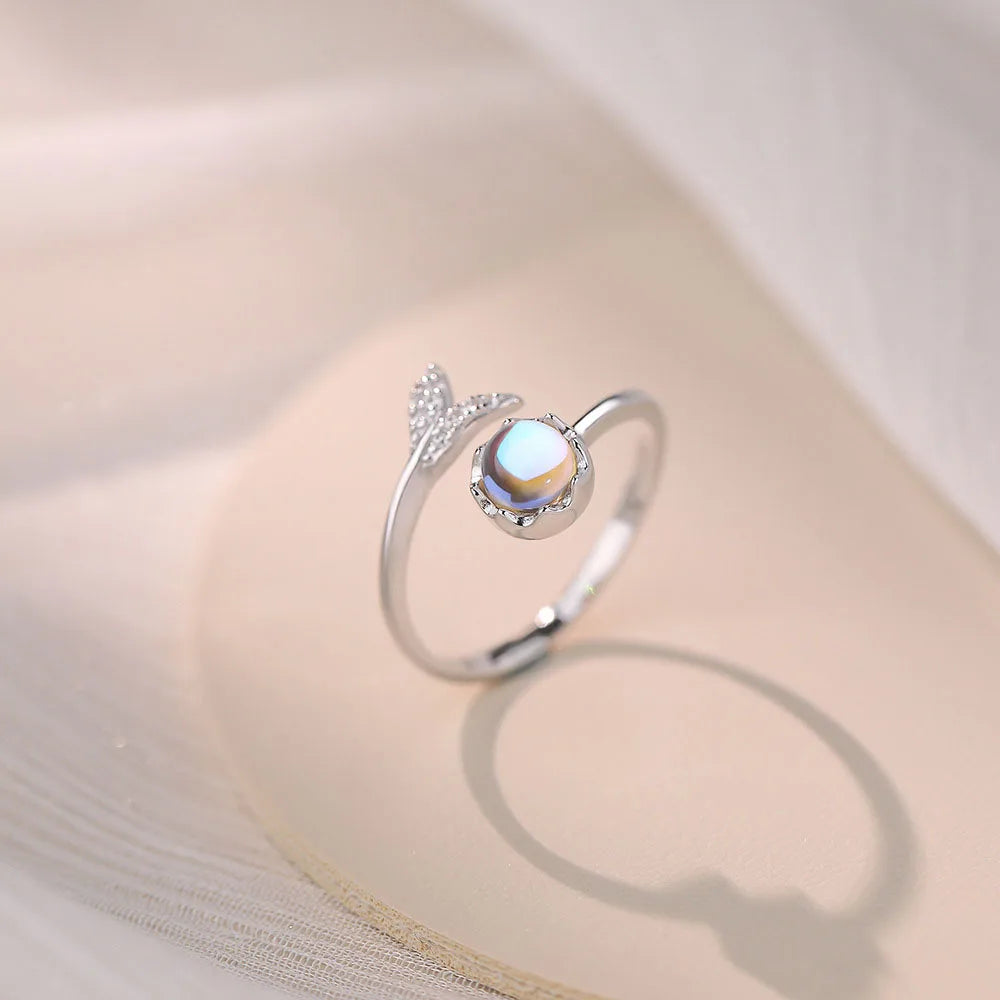 Newest Style S999 Sterling Silver Zirconia Mermaid Aurora Open Rings for Women Jewelry Accessories YB-XY-605