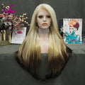 Celebrity Ombre 613 Blonde Brown Colorful High Density 180%  Heat Resistant Fiber Silky Straight Synthetic Lace Front Wig