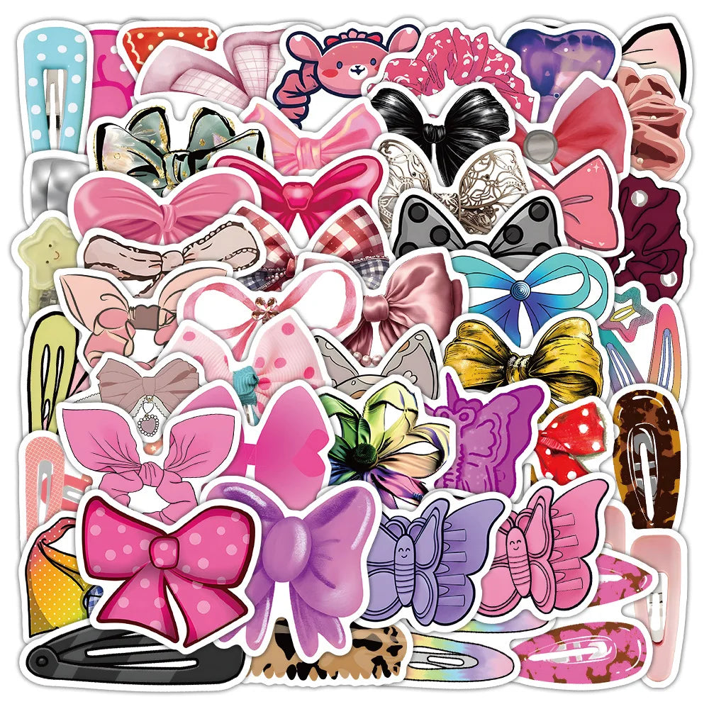 54PCS Cute cartoon bowknot girl hair ornaments sticker
