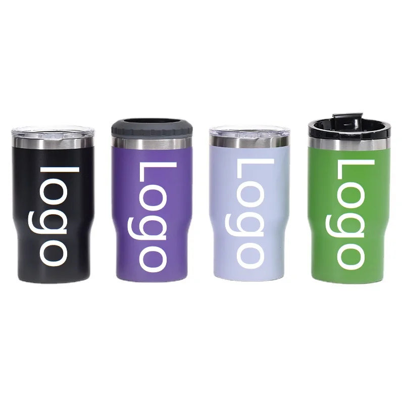 Custom Logo 14oz Can Cooler Stainless Steel 304 Coffee Mug Powder Coated Drinking Travel Cup Insulated Can Cooler with Dual Lids