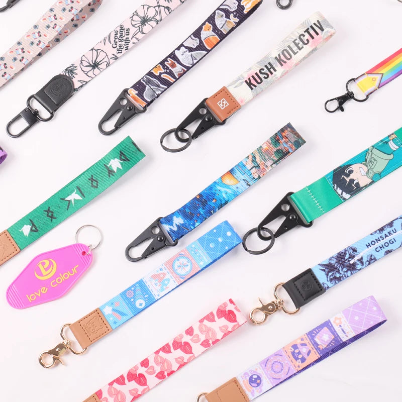 Custom Logo Printed Hand Wrist Wristlet Lanyard Short Strap Short Lanyard Keychain Key Chain With Eagle Mouth Buckle