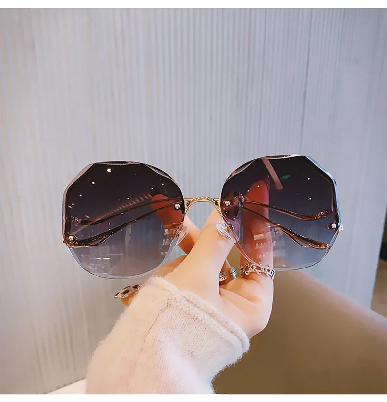 Rimless Cut-edge Women Sunglasses for Women with Curvy Temples Sunglasses with Gradient Lenses