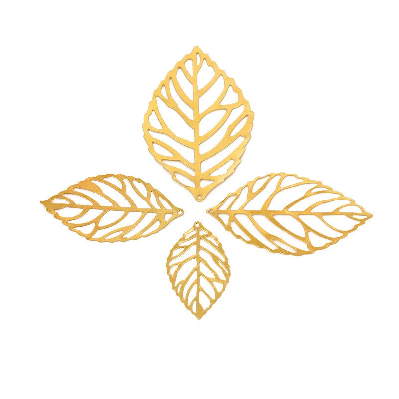 Wholesale Metal Hollow Leaf Jewelry Making Alloy Metal Hollow Tree Leaf Bead Charm Pendants(100pcs/bag)