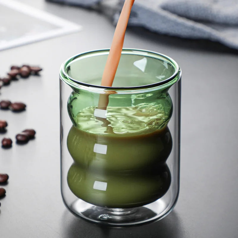 Drop Shipping Drinking Water Glass Colored Spiral Glass Double Mug Milk Cup Home Coffee Mousse Cup Office Glass Juice Cup