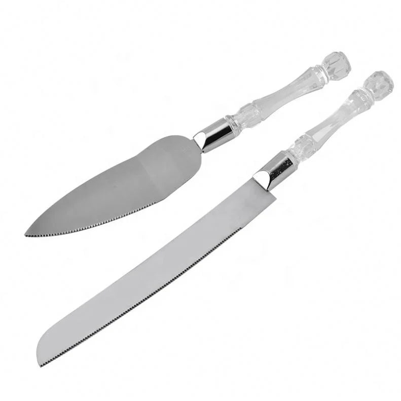 Stainless Steel Pizza Peel Set Crystal Handle Baking Pizza Cutter Wheel Tray for Baking Multifunctional Cake Spatulas
