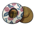 Customized Printed Bottom Natural Grass Straw Fishing Men's Dredge Waterman Straw Cowboy Lifeguard Surf Sun Hat with chin strap