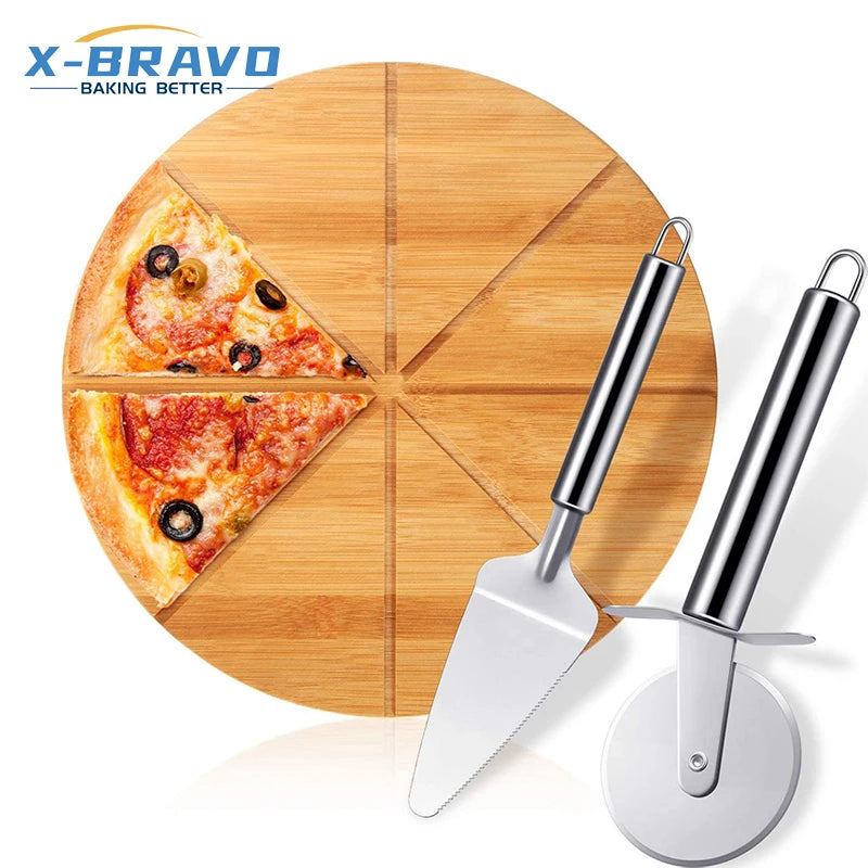 Bamboo Pizza Board Split Wooden Tray Western Food Cut Pizza Wooden Plate Round Cake Solid Wood Bread Plate