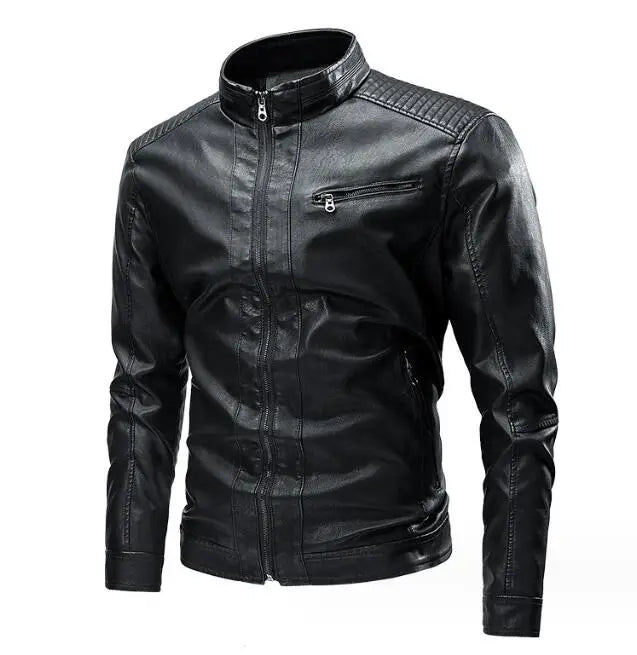 New Locomotive Fashion Trend Zipper Men Leather Jackets Male Black Faux Leather Jackets Coat