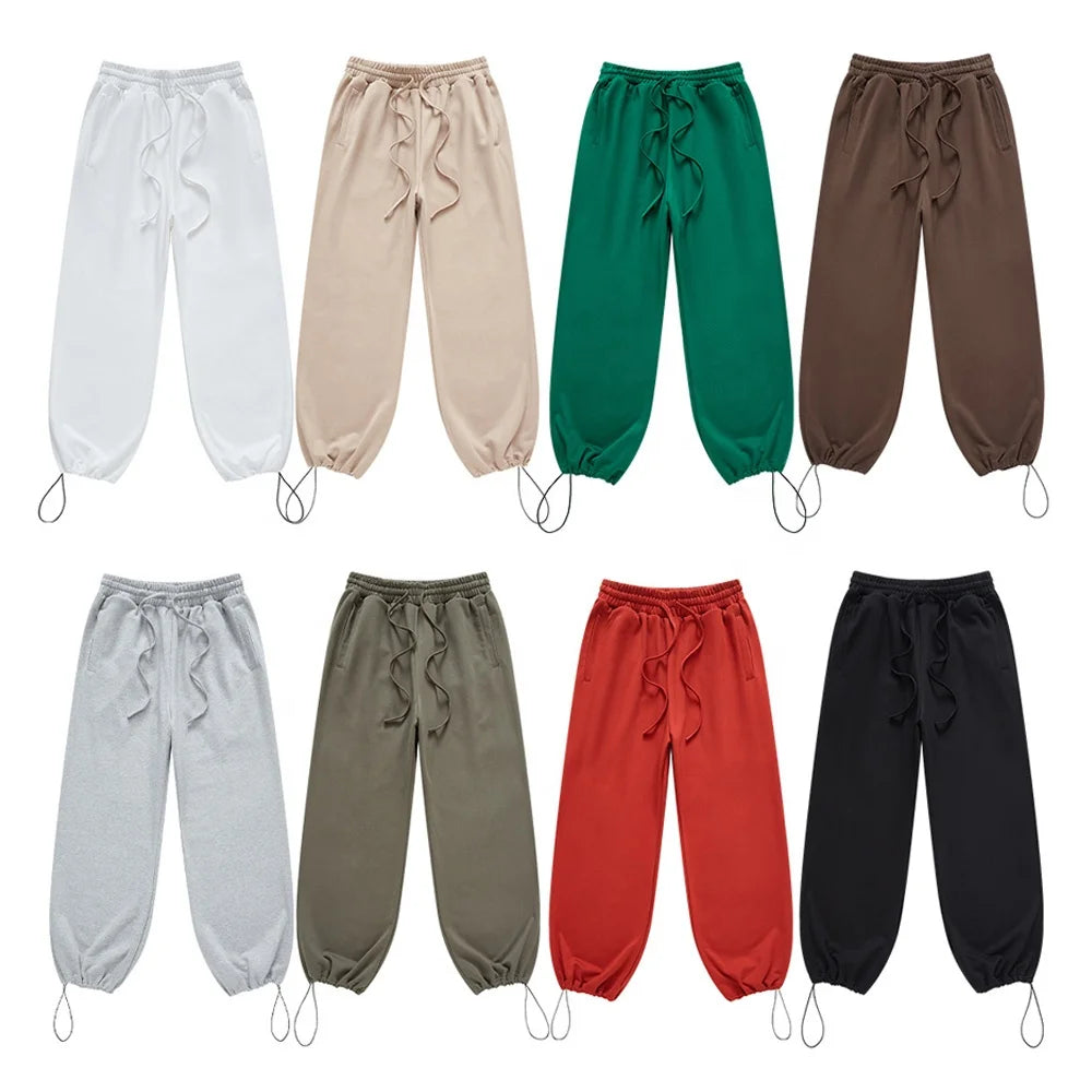 SHINBENE 440GSM Leisure Cotton Terry Men's Pants Cozy Drawstring Plus Size Sweatpants Streetwear