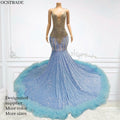 Ocstrade 2024 Trending Shiny Diamond Dress Women Crystal Light Blue Bodycon Elegant Maxi Sequins Women'S Prom Dresses With Mesh